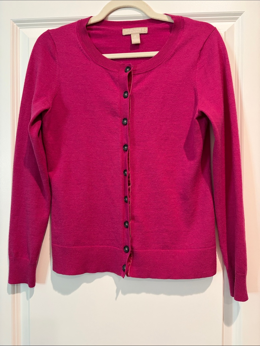Banana Republic Women's Bright Fuchsia Button-Front Wool Classic Cardigan, M
